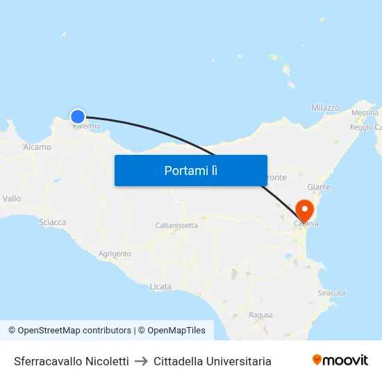 Sferracavallo Nicoletti to Cittadella Universitaria map