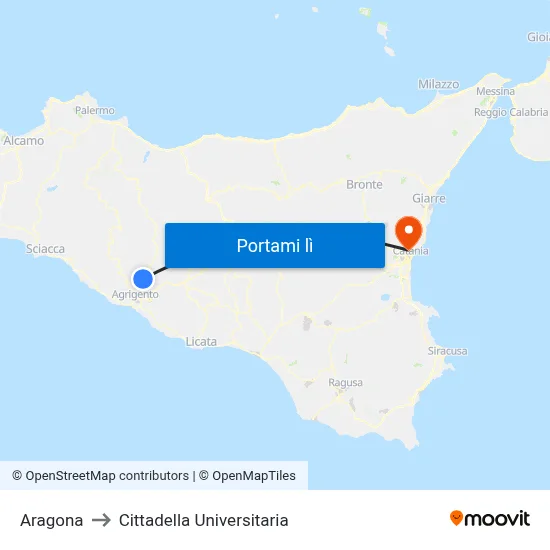 Aragona to Cittadella Universitaria map