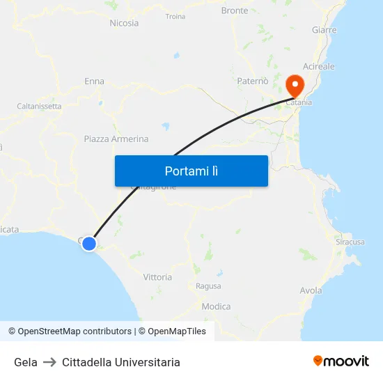 Gela to Cittadella Universitaria map