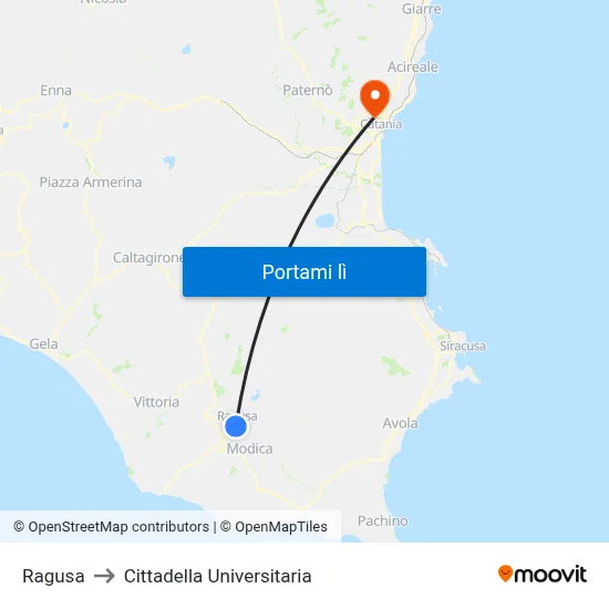 Ragusa to Cittadella Universitaria map