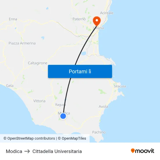 Modica to Cittadella Universitaria map