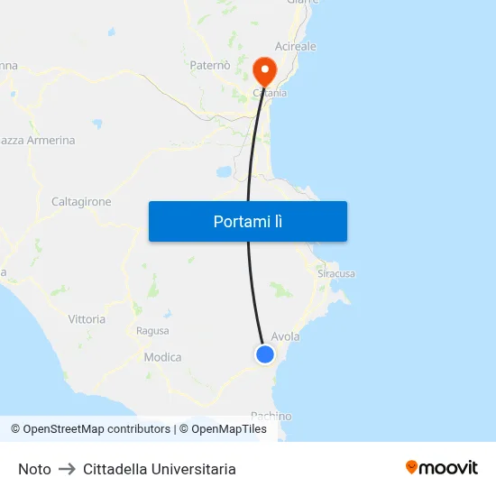 Noto to Cittadella Universitaria map