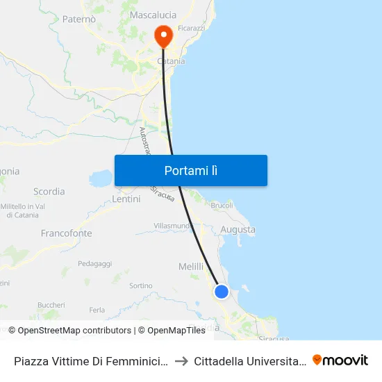 Piazza Vittime Di Femminicidio to Cittadella Universitaria map