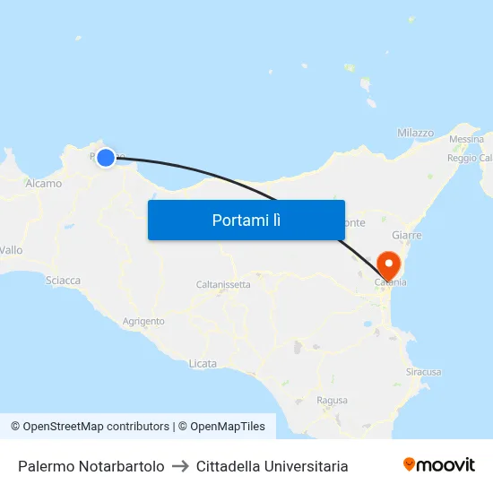 Palermo Notarbartolo to Cittadella Universitaria map