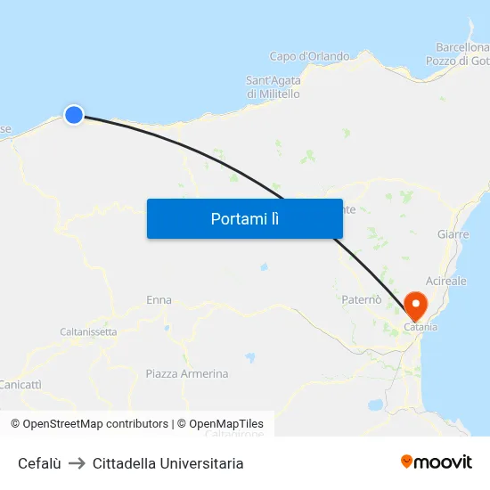 Cefalù to Cittadella Universitaria map