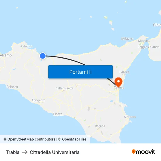 Trabia to Cittadella Universitaria map