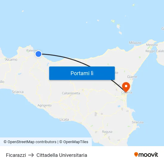 Ficarazzi to Cittadella Universitaria map