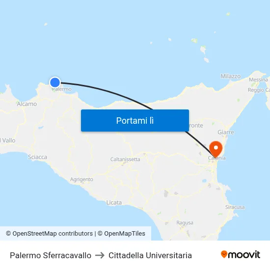 Palermo Sferracavallo to Cittadella Universitaria map