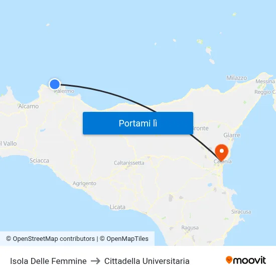 Isola Delle Femmine to Cittadella Universitaria map