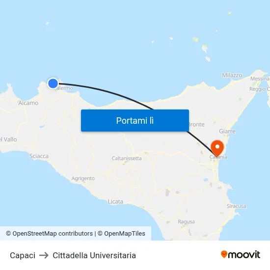 Capaci to Cittadella Universitaria map