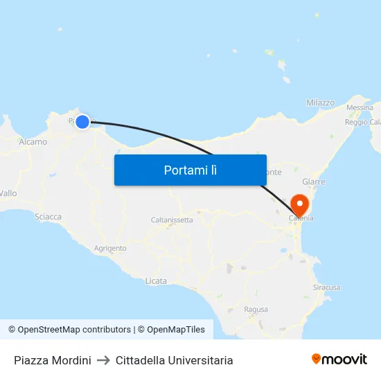 Piazza Mordini to Cittadella Universitaria map
