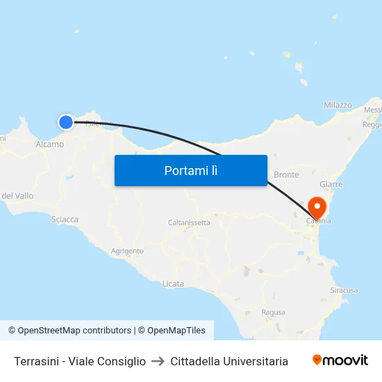 Terrasini - Viale Consiglio to Cittadella Universitaria map