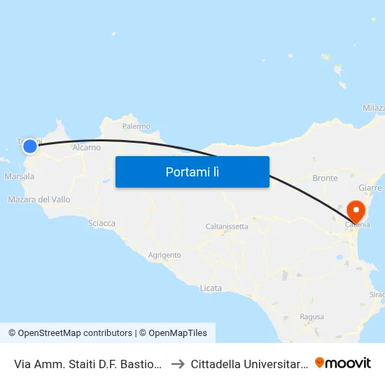 Via Amm. Staiti D.F. Bastione to Cittadella Universitaria map