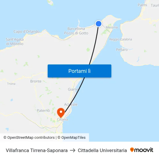 Villafranca Tirrena-Saponara to Cittadella Universitaria map