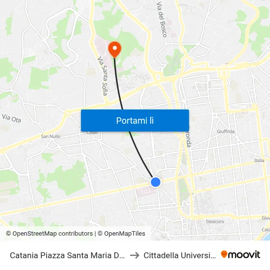 Catania Piazza Santa Maria Di Gesù to Cittadella Universitaria map