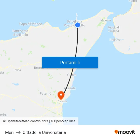 Merì to Cittadella Universitaria map