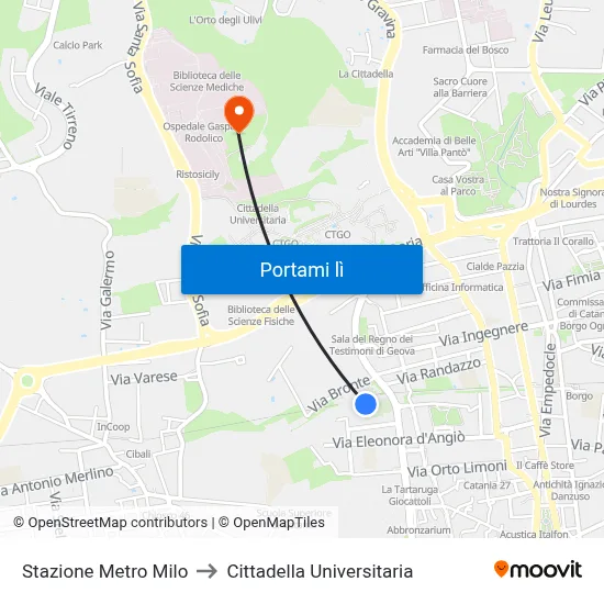 Stazione Metro Milo to Cittadella Universitaria map