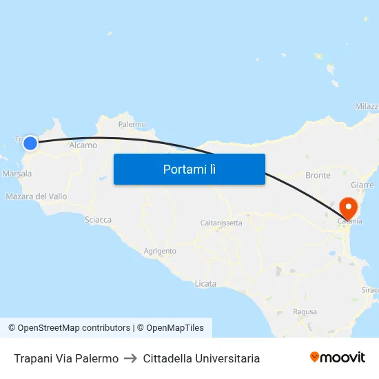 Trapani Via Palermo to Cittadella Universitaria map
