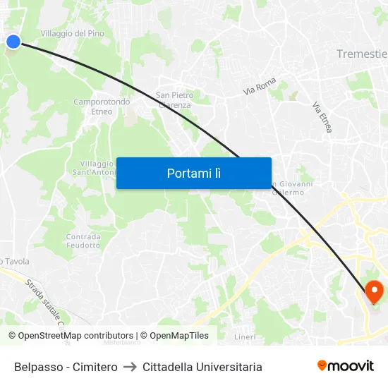 Belpasso - Cimitero to Cittadella Universitaria map