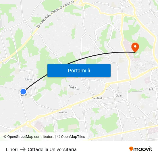 Lineri to Cittadella Universitaria map