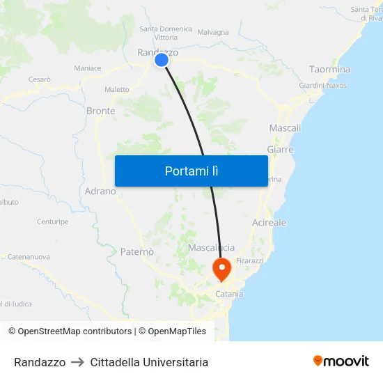 Randazzo to Cittadella Universitaria map