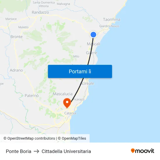 Ponte Boria to Cittadella Universitaria map