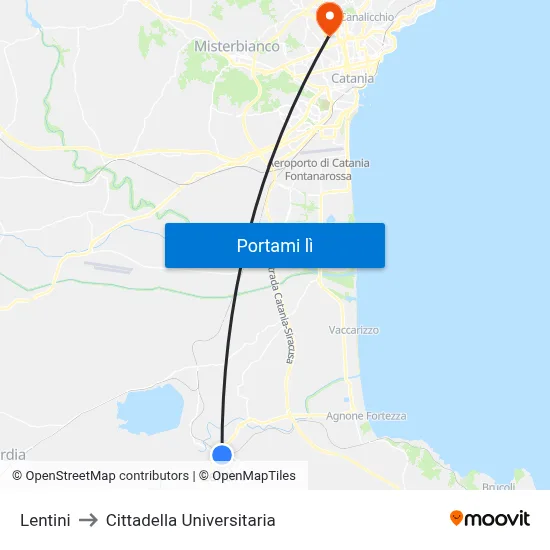 Lentini to Cittadella Universitaria map