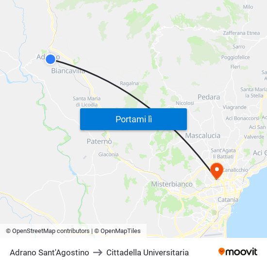 Fce Adrano Sant'Agostino to Cittadella Universitaria map