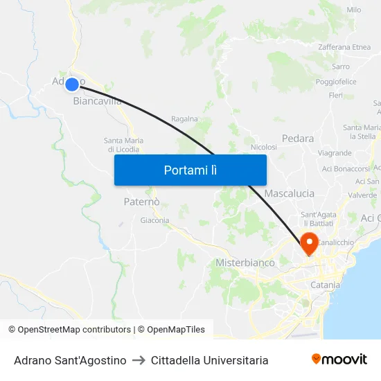 Adrano Sant'Agostino to Cittadella Universitaria map