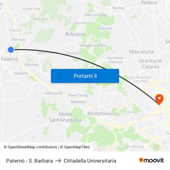 Paternò - S. Barbara to Cittadella Universitaria map