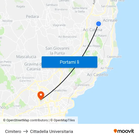 Cimitero to Cittadella Universitaria map