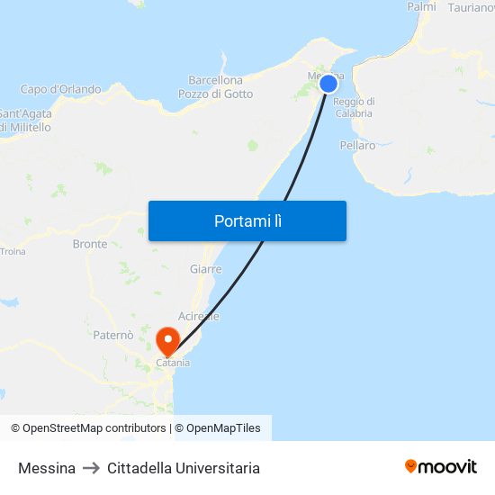 Messina to Cittadella Universitaria map