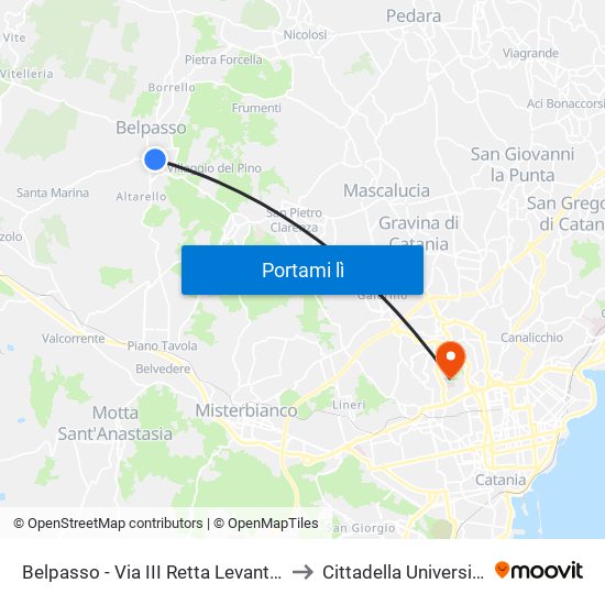 Belpasso - Via III Retta Levante, 106 to Cittadella Universitaria map