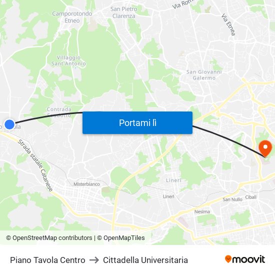 Piano Tavola Centro to Cittadella Universitaria map