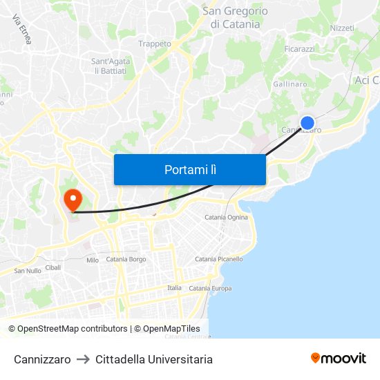 Cannizzaro to Cittadella Universitaria map