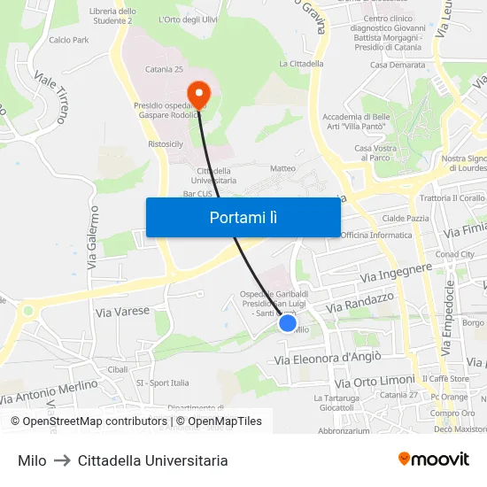 Milo to Cittadella Universitaria map