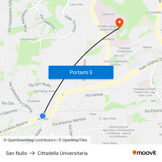 San Nullo to Cittadella Universitaria map
