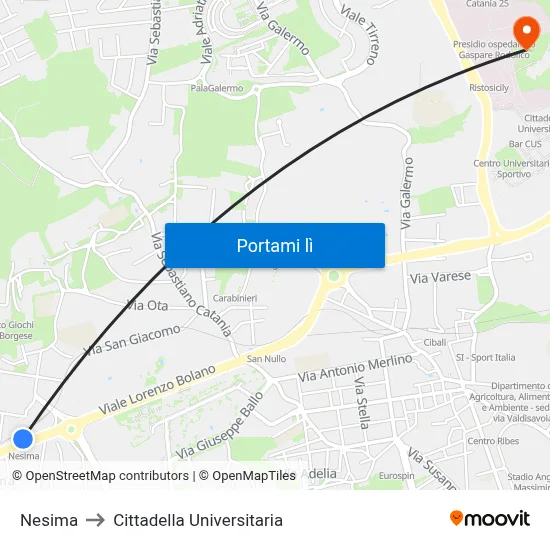 Nesima to Cittadella Universitaria map