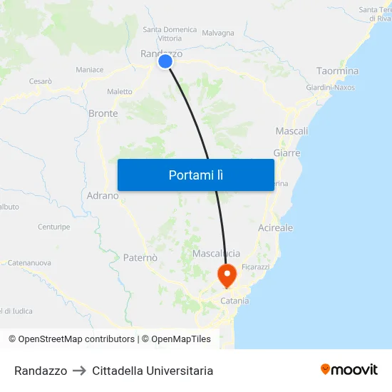 Randazzo to Cittadella Universitaria map