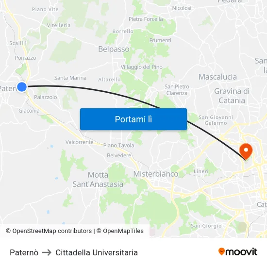 Paternò to Cittadella Universitaria map