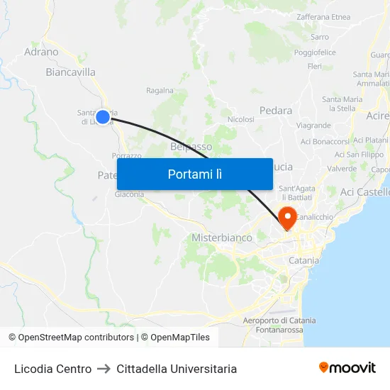 Licodia Centro to Cittadella Universitaria map