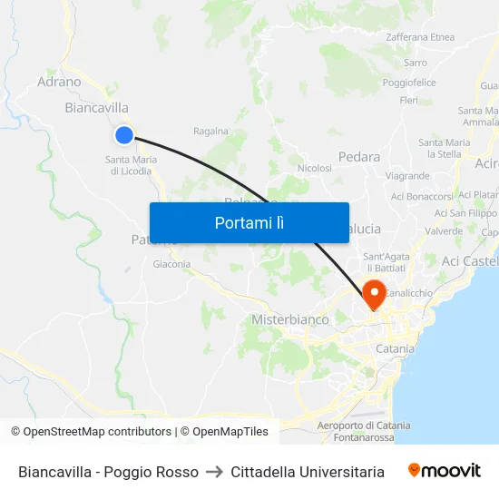 Biancavilla - Poggio Rosso to Cittadella Universitaria map