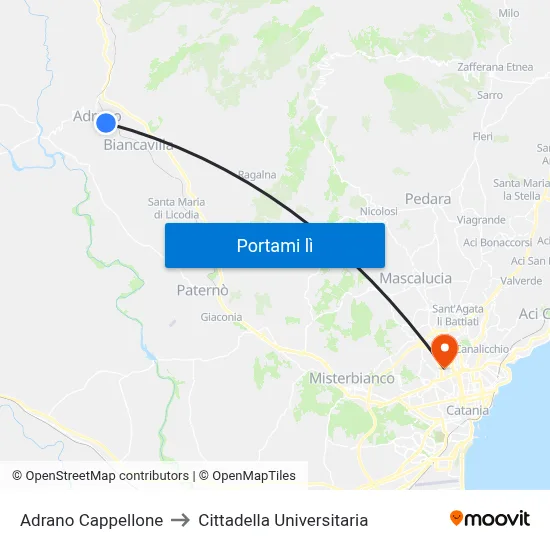 Adrano Cappellone to Cittadella Universitaria map