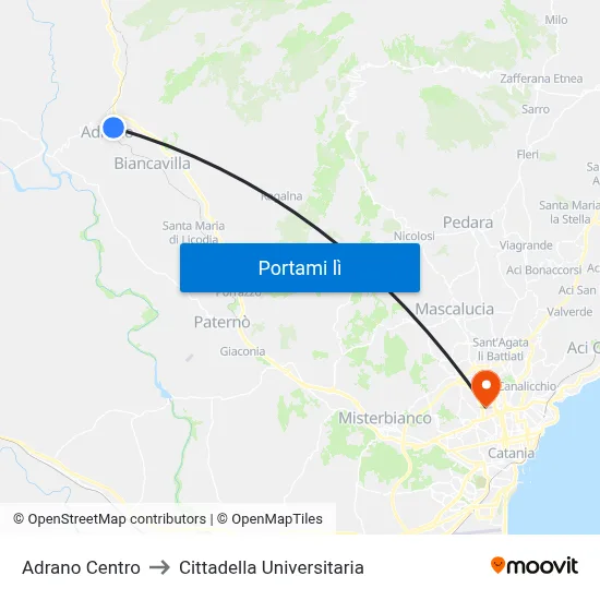 Adrano Centro to Cittadella Universitaria map