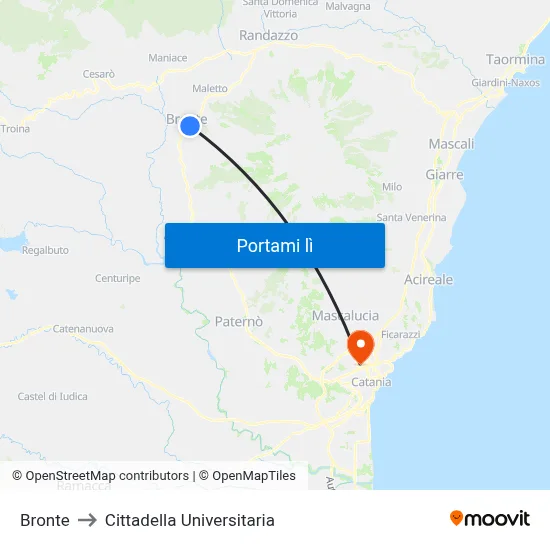 Bronte to Cittadella Universitaria map