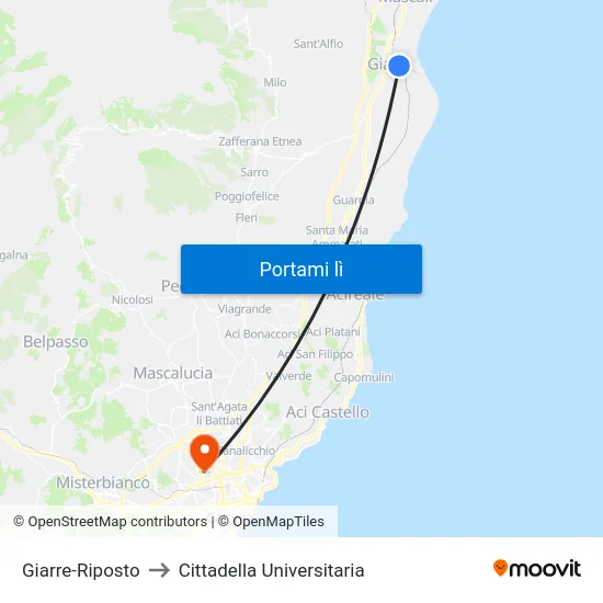 Giarre-Riposto to Cittadella Universitaria map