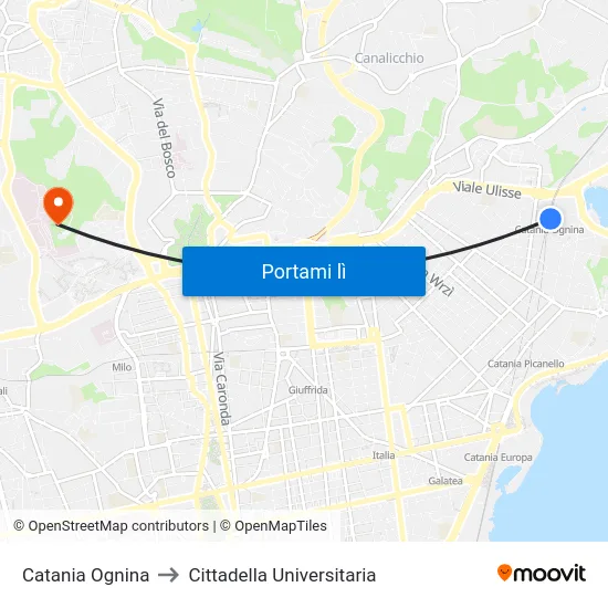 Catania Ognina to Cittadella Universitaria map