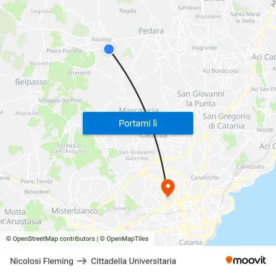 Nicolosi Fleming to Cittadella Universitaria map
