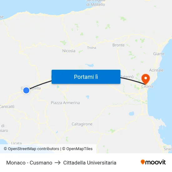 Monaco - Cusmano to Cittadella Universitaria map