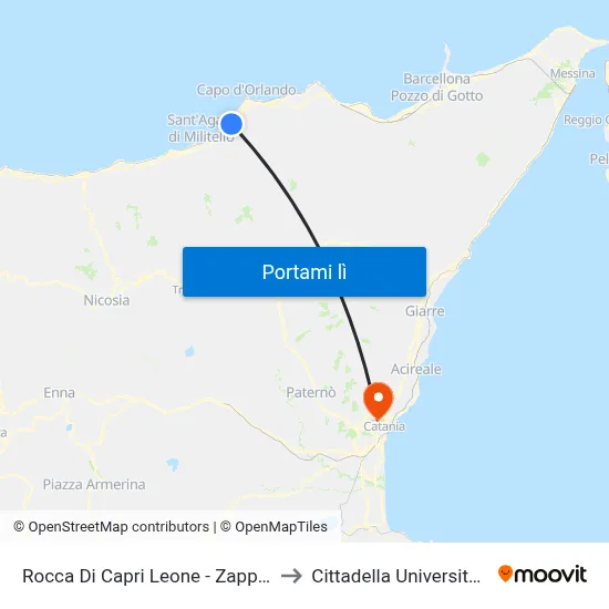Rocca Di Capri Leone - Zappulla to Cittadella Universitaria map